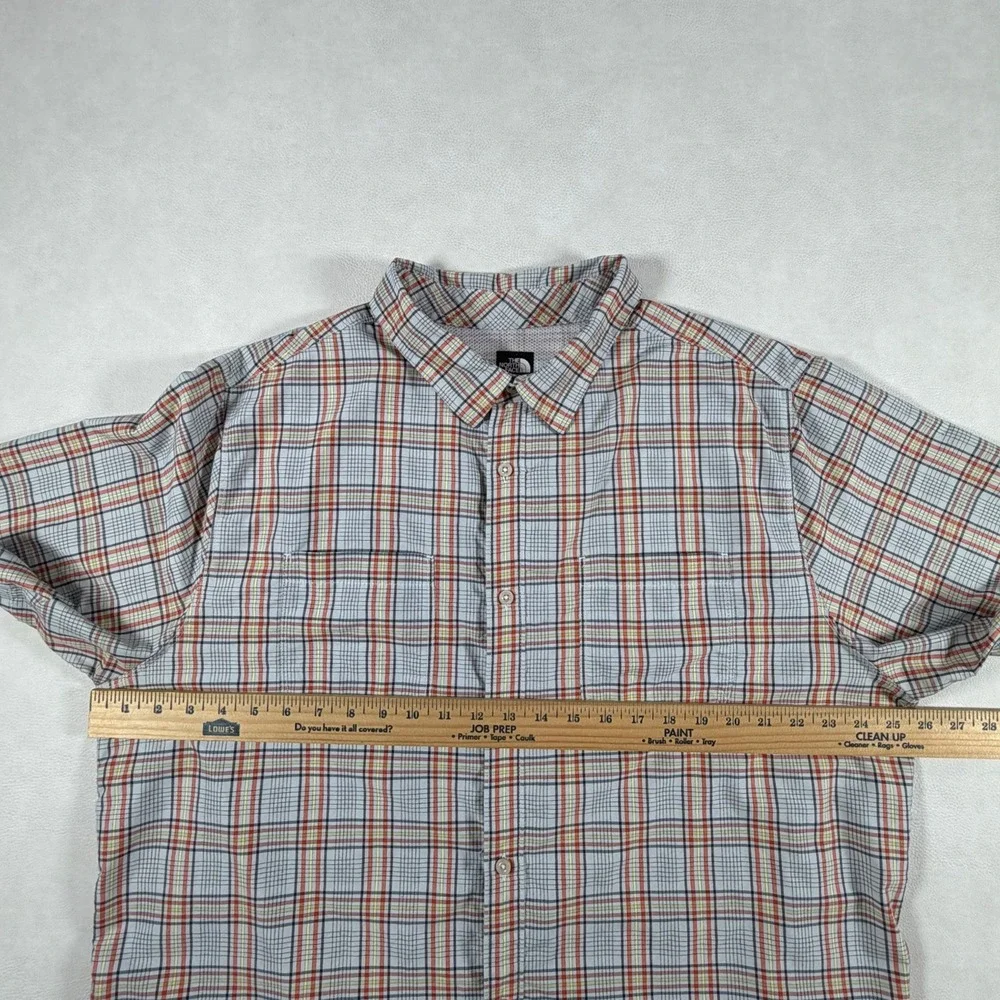 The North Face Mens XXL Short Sleeve Plaid Button Down Hiking Shirt Gray Orange